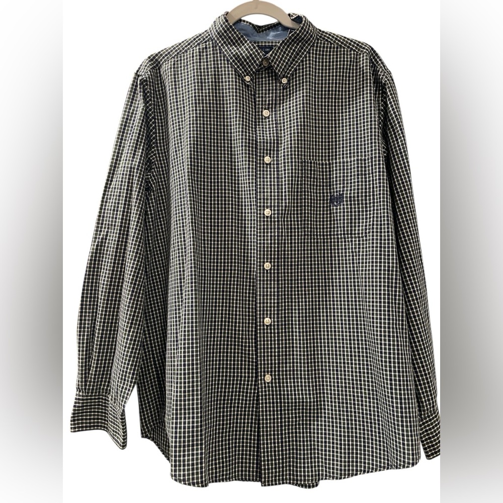 Chaps Easy Care Men’s Long Sleeve Button Down Size Large Navy/Green/White Plaid